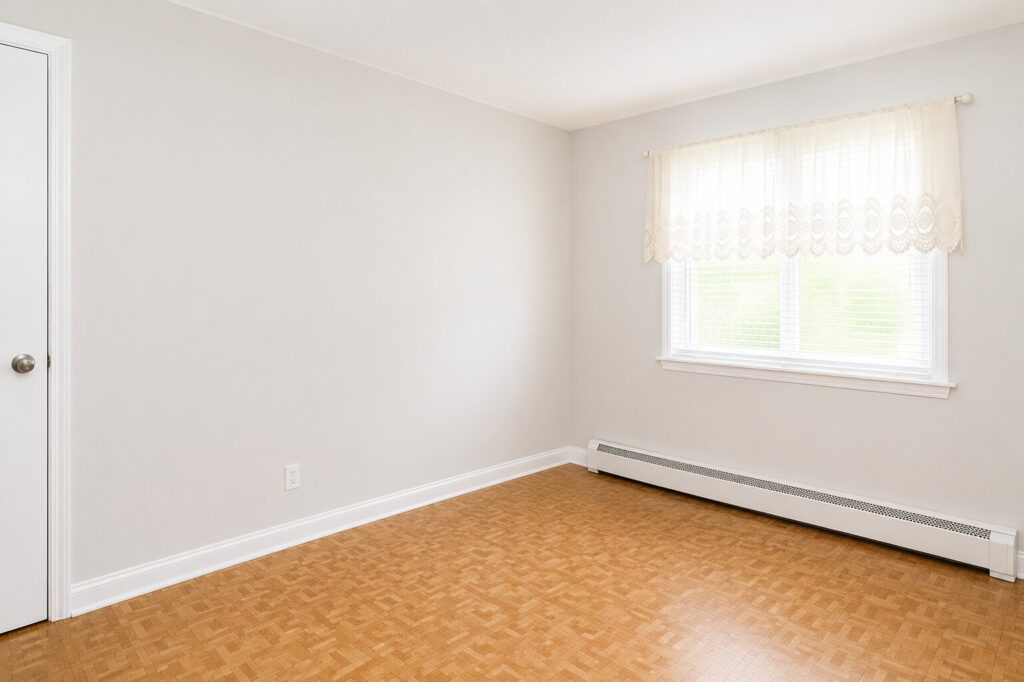 Minimalist bright room with parquet floor Minimalist bright room with parquet floor